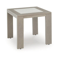 Isle Outdoor Square End Table, Woodlike Grayish Brown Metal, 22 Inch -BM329002