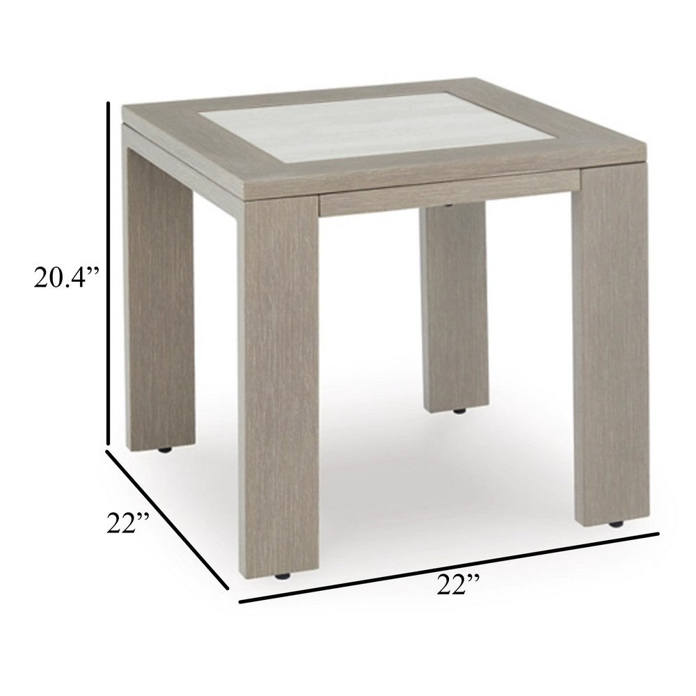Isle Outdoor Square End Table, Woodlike Grayish Brown Metal, 22 Inch -BM329002