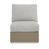 Isle Outdoor Armless Chair, Gray Cushion, Woodlike Brown Metal Frame -BM329004