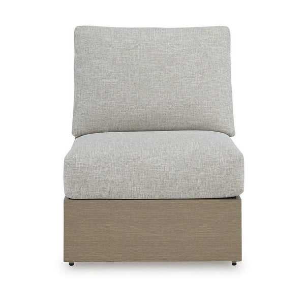 Isle Outdoor Armless Chair, Gray Cushion, Woodlike Brown Metal Frame -BM329004