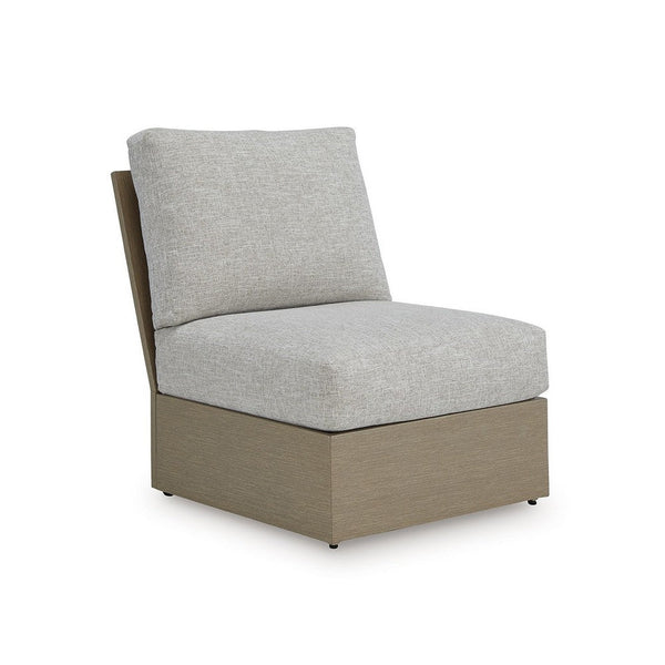 Isle Outdoor Armless Chair, Gray Cushion, Woodlike Brown Metal Frame -BM329004