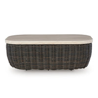 Kimo Outdoor Cocktail Coffee Table, Brown Wicker Details, 50 Inch -BM329005