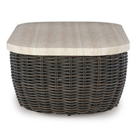 Kimo Outdoor Cocktail Coffee Table, Brown Wicker Details, 50 Inch -BM329005