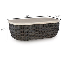 Kimo Outdoor Cocktail Coffee Table, Brown Wicker Details, 50 Inch -BM329005