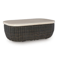 Kimo Outdoor Cocktail Coffee Table, Brown Wicker Details, 50 Inch -BM329005