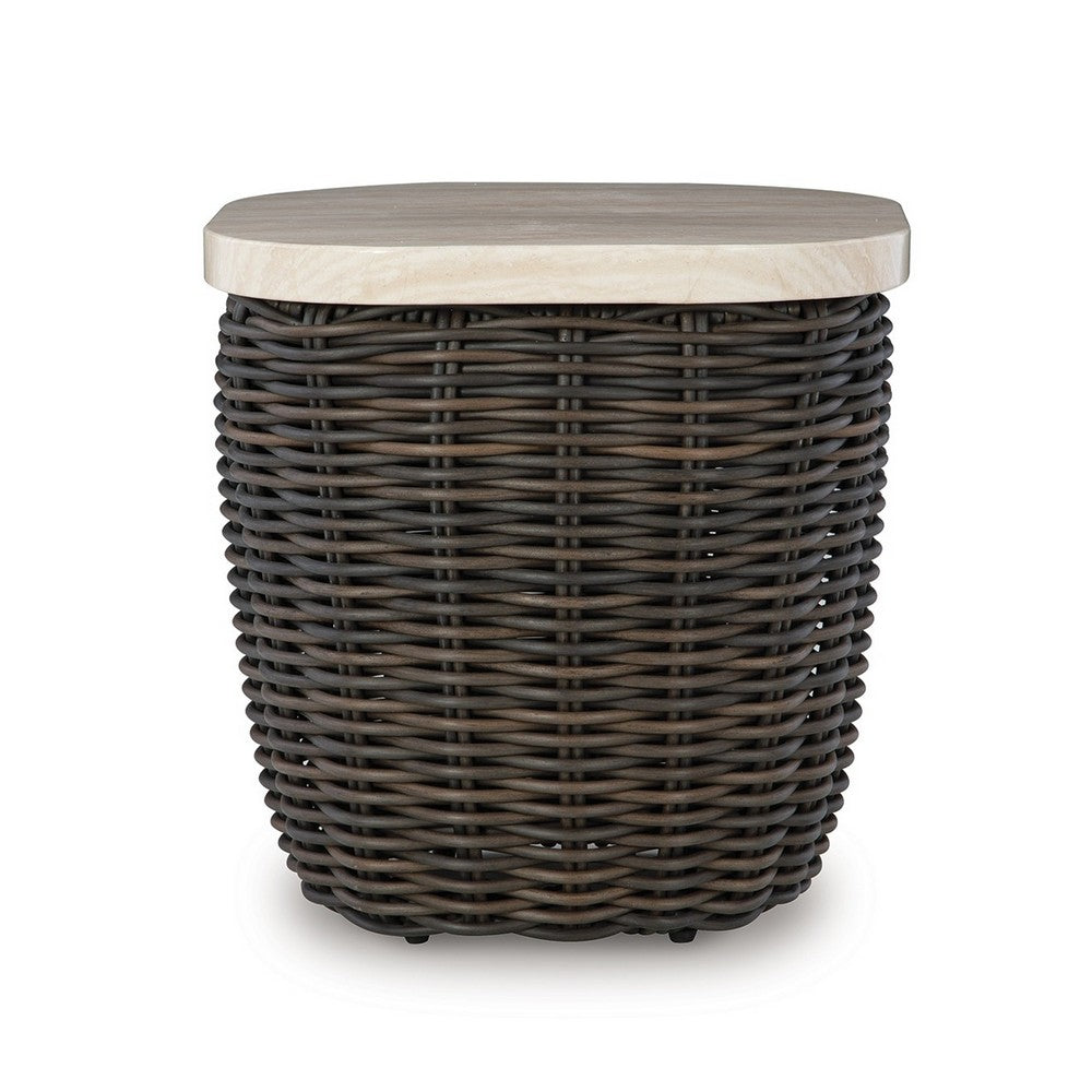 Kimo Outdoor Square End Table, Dark Brown Wicker Details, 23 Inch -BM329006