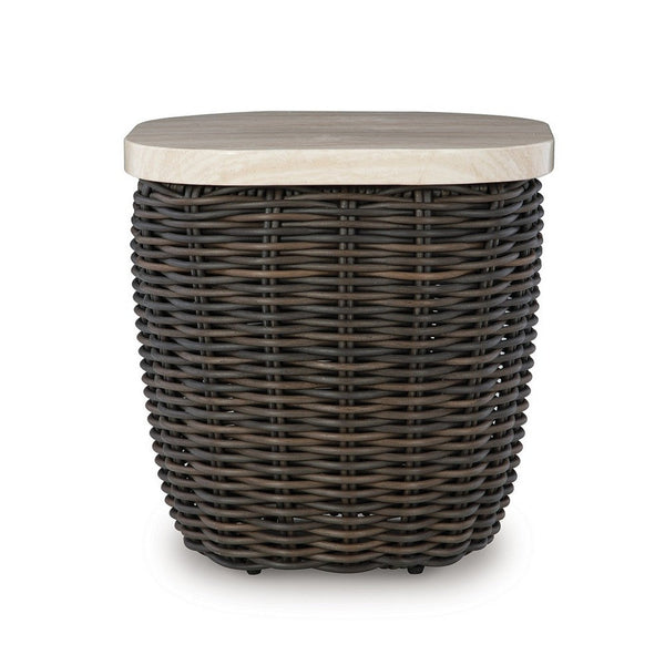 Kimo Outdoor Square End Table, Dark Brown Wicker Details, 23 Inch -BM329006