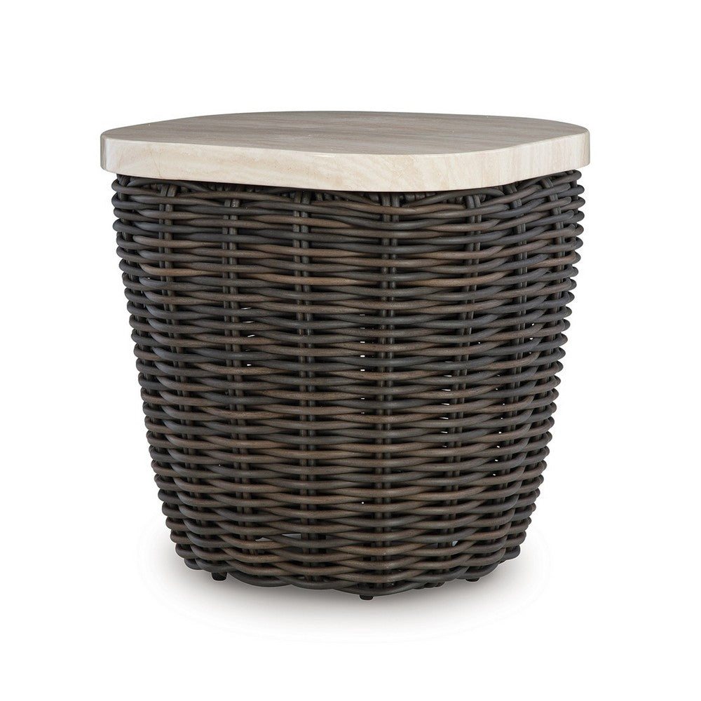 Kimo Outdoor Square End Table, Dark Brown Wicker Details, 23 Inch -BM329006