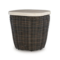 Kimo Outdoor Square End Table, Dark Brown Wicker Details, 23 Inch -BM329006