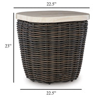 Kimo Outdoor Square End Table, Dark Brown Wicker Details, 23 Inch -BM329006