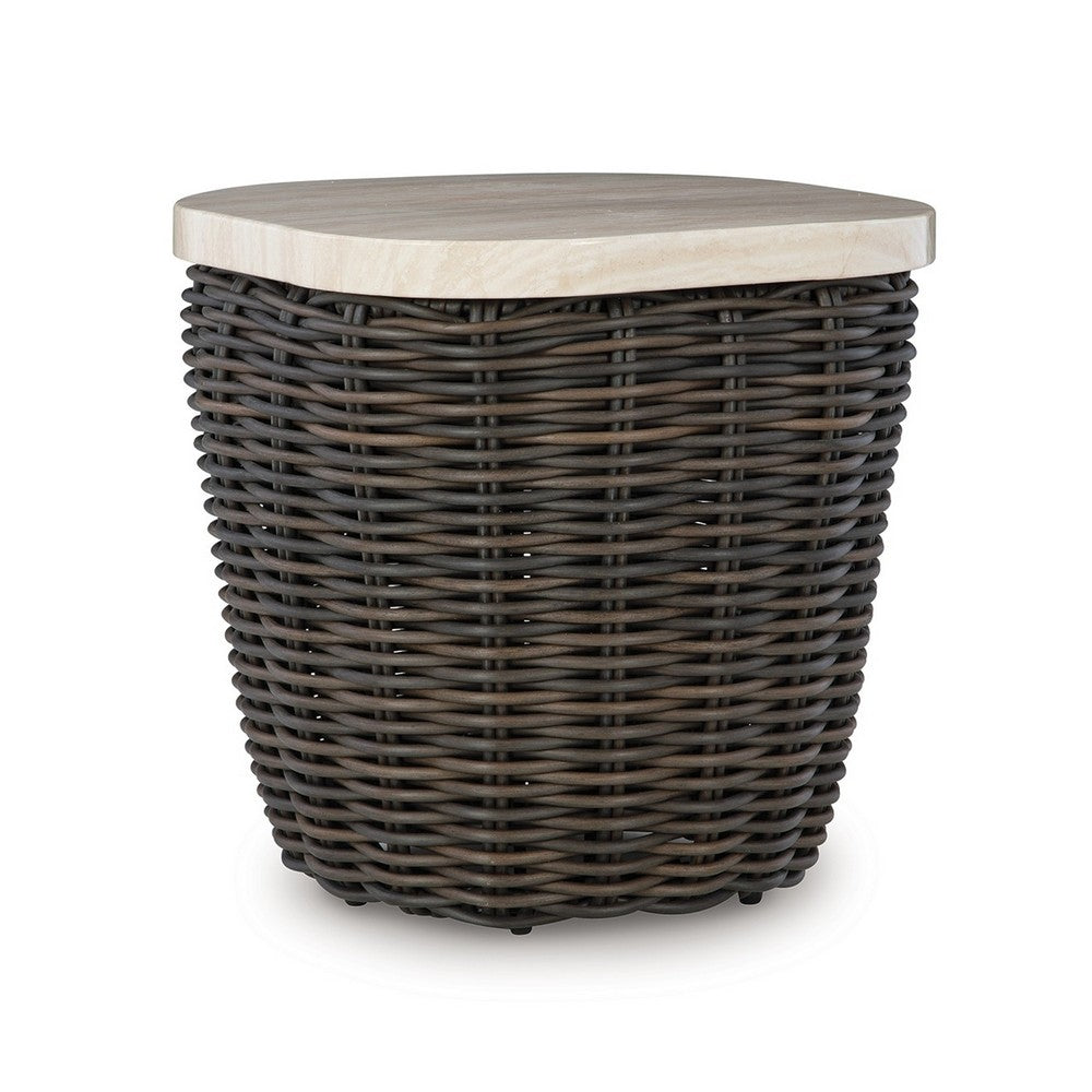 Kimo Outdoor Square End Table, Dark Brown Wicker Details, 23 Inch -BM329006