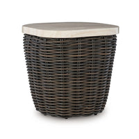 Kimo Outdoor Square End Table, Dark Brown Wicker Details, 23 Inch -BM329006