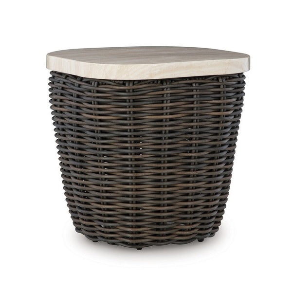 Kimo Outdoor Square End Table, Dark Brown Wicker Details, 23 Inch -BM329006