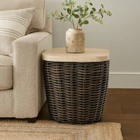 Kimo Outdoor Square End Table, Dark Brown Wicker Details, 23 Inch -BM329006