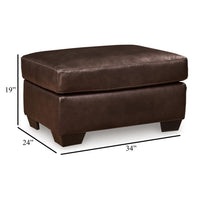 Orion Ottoman, 34 Inch Rich Dark Brown Real and Faux Leather Cushion -BM329008