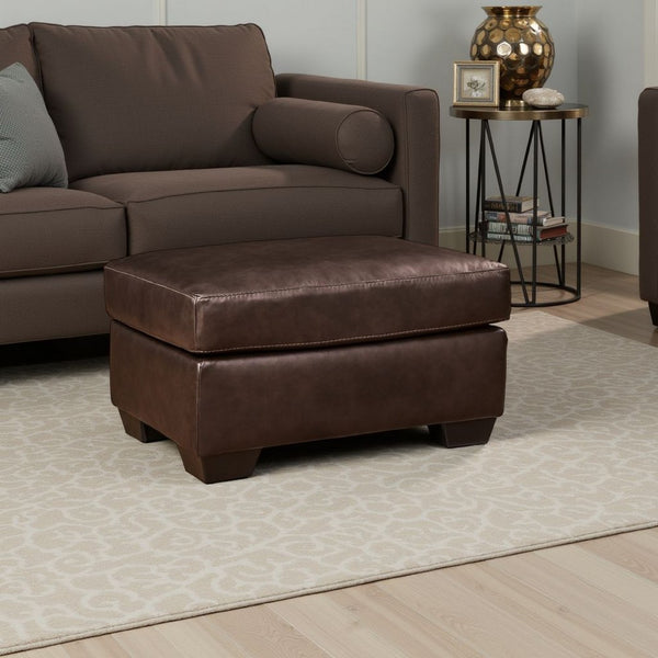 Orion Ottoman, 34 Inch Rich Dark Brown Real and Faux Leather Cushion -BM329008