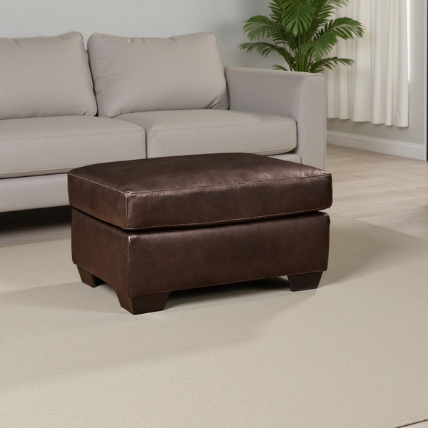 Orion Ottoman, 34 Inch Rich Dark Brown Real and Faux Leather Cushion -BM329008