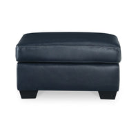 Orion Ottoman, 34 Inch Rich Ocean Blue Real and Faux Leather Cushion -BM329013