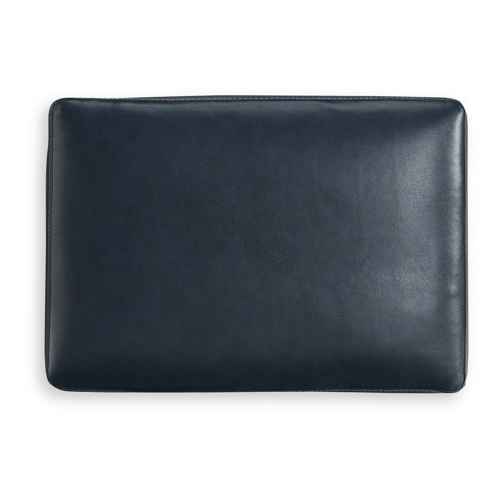 Orion Ottoman, 34 Inch Rich Ocean Blue Real and Faux Leather Cushion -BM329013
