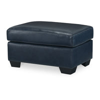 Orion Ottoman, 34 Inch Rich Ocean Blue Real and Faux Leather Cushion -BM329013