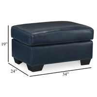 Orion Ottoman, 34 Inch Rich Ocean Blue Real and Faux Leather Cushion -BM329013