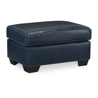 Orion Ottoman, 34 Inch Rich Ocean Blue Real and Faux Leather Cushion -BM329013