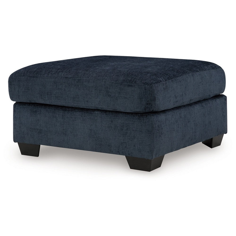 Avie Oversized Ottoman, Faux Wood Details, Navy Blue Polyester 38 Inch -BM329019