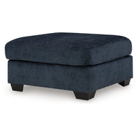 Avie Oversized Ottoman, Faux Wood Details, Navy Blue Polyester 38 Inch -BM329019