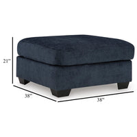 Avie Oversized Ottoman, Faux Wood Details, Navy Blue Polyester 38 Inch -BM329019