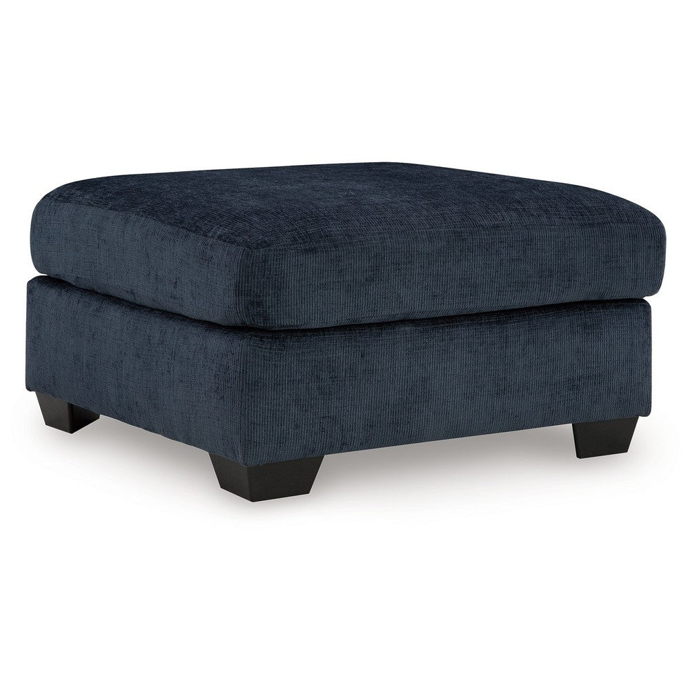 Avie Oversized Ottoman, Faux Wood Details, Navy Blue Polyester 38 Inch -BM329019