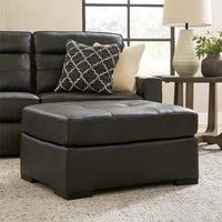 Keaton Oversized Accent Ottoman, Black Faux Leather, 40 Inch -BM329057