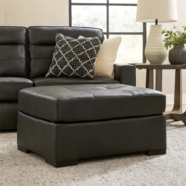 Keaton Oversized Accent Ottoman, Black Faux Leather, 40 Inch -BM329057