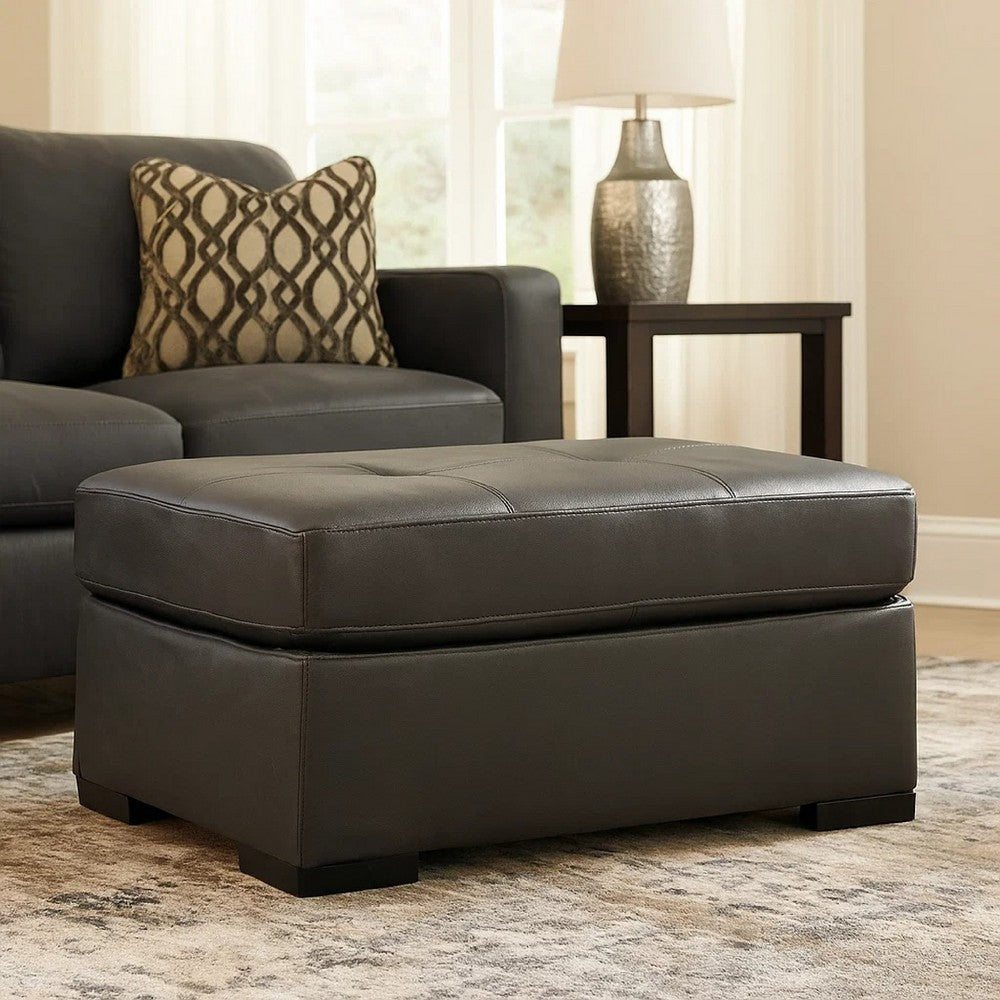 Keaton Oversized Accent Ottoman, Black Faux Leather, 40 Inch -BM329057