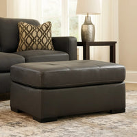 Keaton Oversized Accent Ottoman, Black Faux Leather, 40 Inch -BM329057