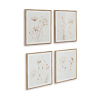 Corwin Wall Art Set of 4, Simple Flowers, Light Brown Wood Frame 23x27 -BM329058