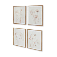 Corwin Wall Art Set of 4, Simple Flowers, Light Brown Wood Frame 23x27 -BM329058