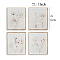 Corwin Wall Art Set of 4, Simple Flowers, Light Brown Wood Frame 23x27 -BM329058
