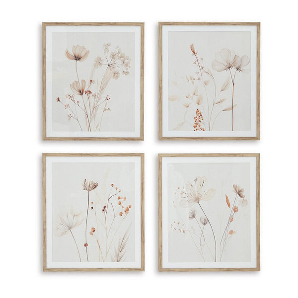 Corwin Wall Art Set of 4, Simple Flowers, Light Brown Wood Frame 23x27 -BM329058