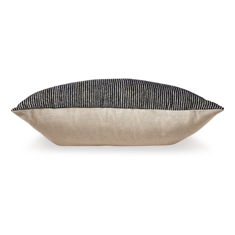 Square Accent Throw Pillow, 20 Inch, Striped Black Cotton, Gray Brown -BM329062