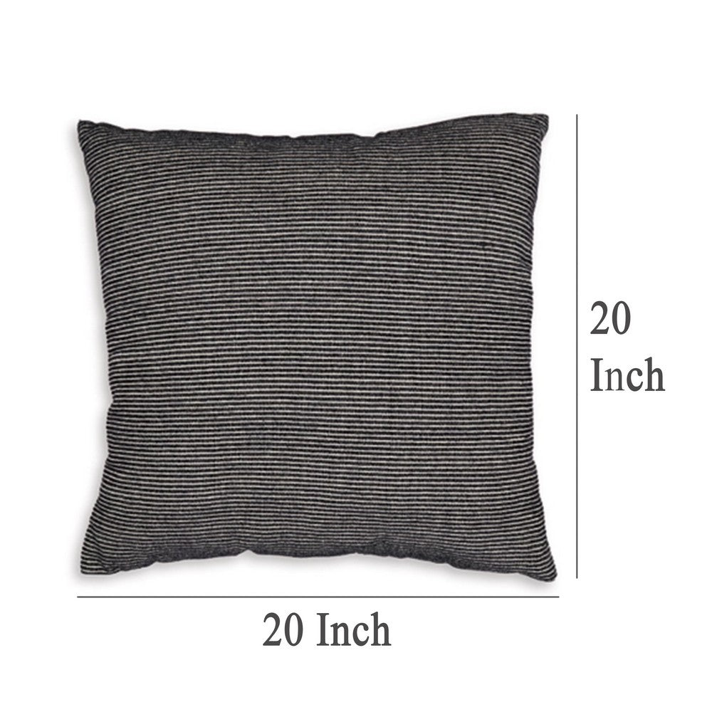 Square Accent Throw Pillow, 20 Inch, Striped Black Cotton, Gray Brown -BM329062