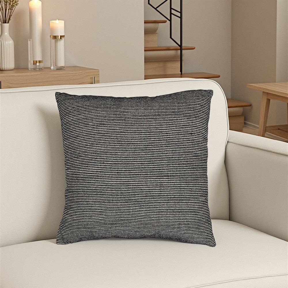Square Accent Throw Pillow, 20 Inch, Striped Black Cotton, Gray Brown -BM329062