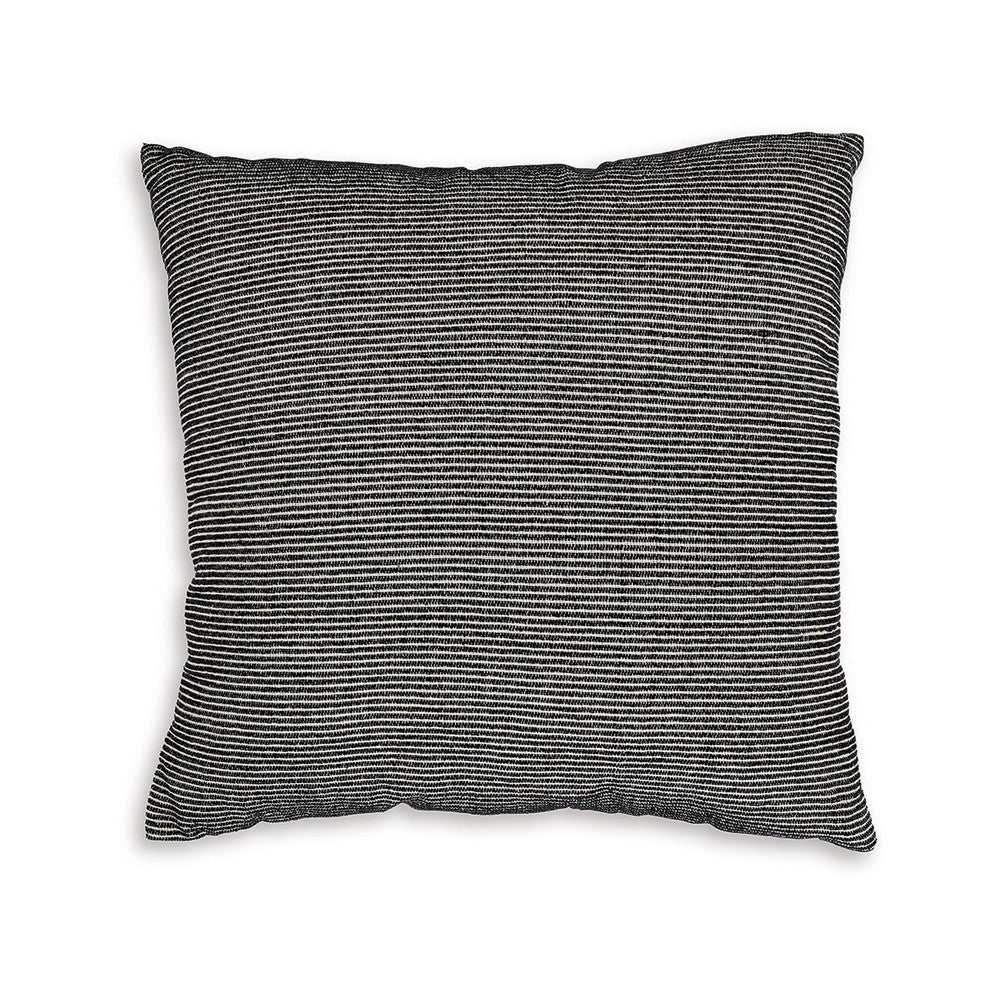 Square Accent Throw Pillow, 20 Inch, Striped Black Cotton, Gray Brown -BM329062