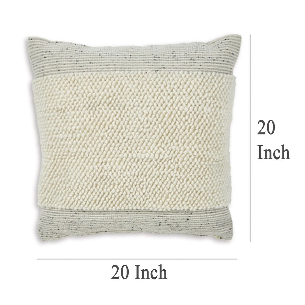 Square Accent Throw Pillow, 20 Inch, White and Gray Stripes, Polyfill -BM329063