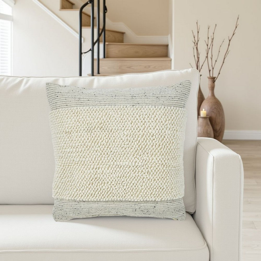Square Accent Throw Pillow, 20 Inch, White and Gray Stripes, Polyfill -BM329063