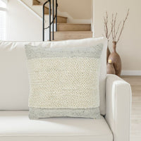 Square Accent Throw Pillow, 20 Inch, White and Gray Stripes, Polyfill -BM329063