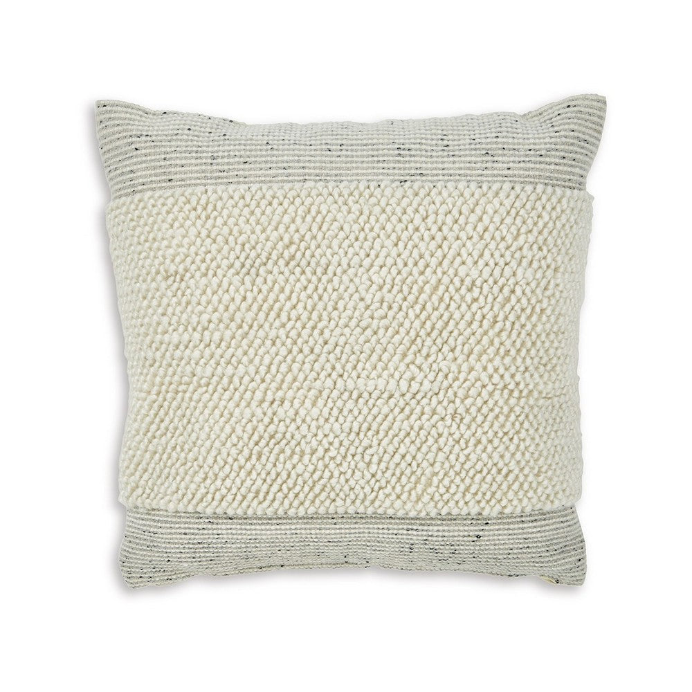 Square Accent Throw Pillow, 20 Inch, White and Gray Stripes, Polyfill -BM329063
