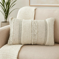 Lumbar Accent Throw Pillow, Gray White Embossed Stripes, 14 x 20 -BM329064