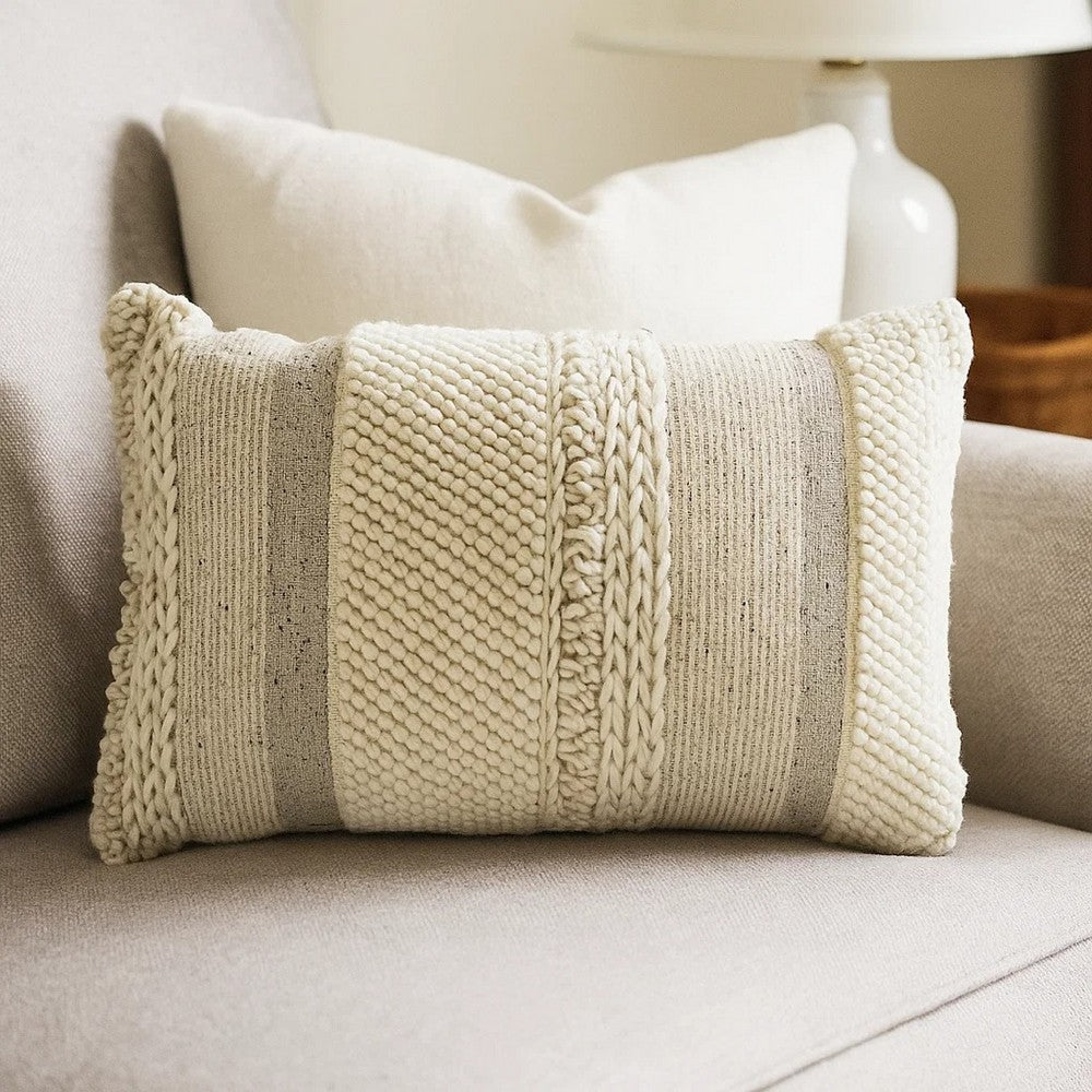 Lumbar Accent Throw Pillow, Gray White Embossed Stripes, 14 x 20 -BM329064