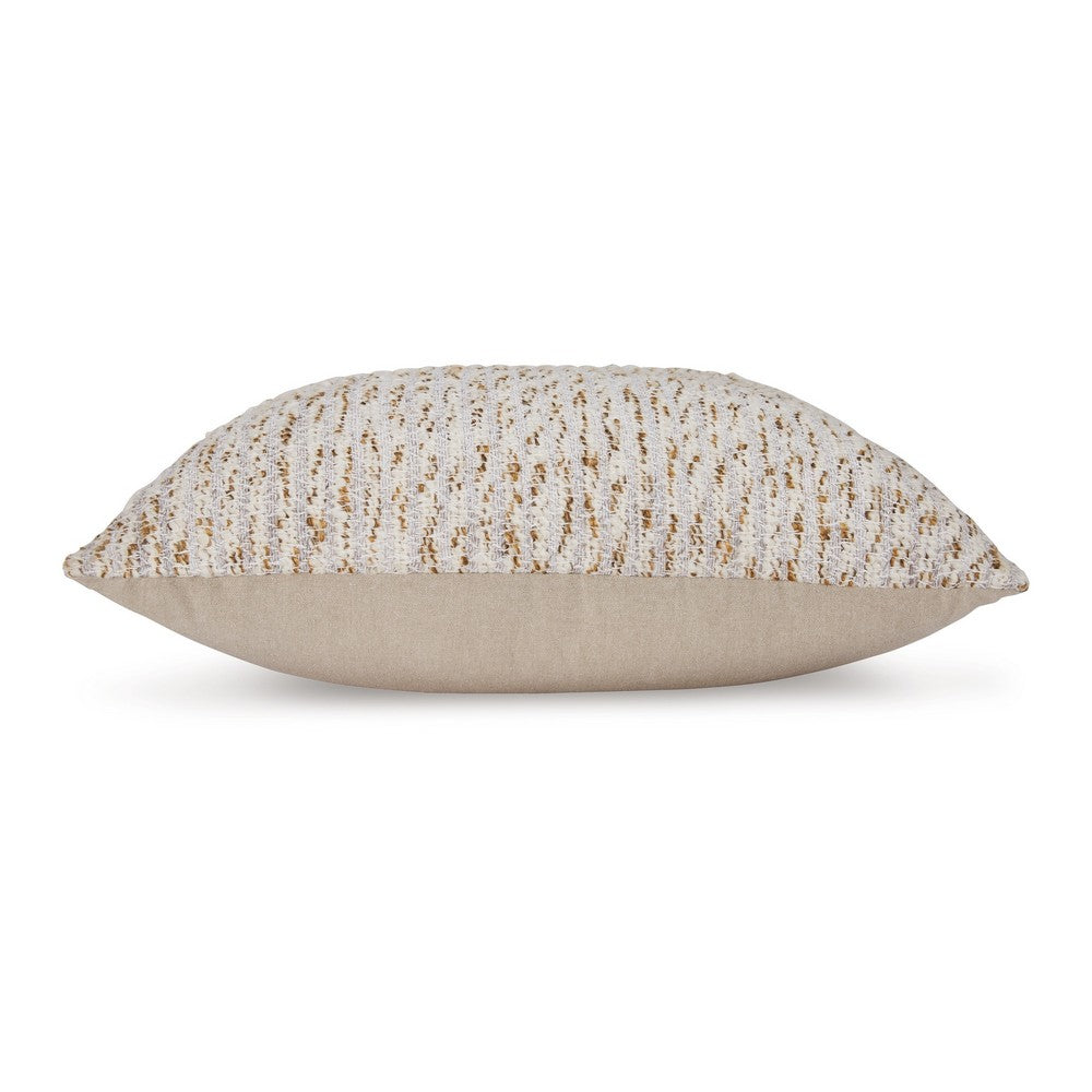Lora Square Accent Throw Pillow, 20 Inch, Abstract Gold Stripes, Ivory -BM329065