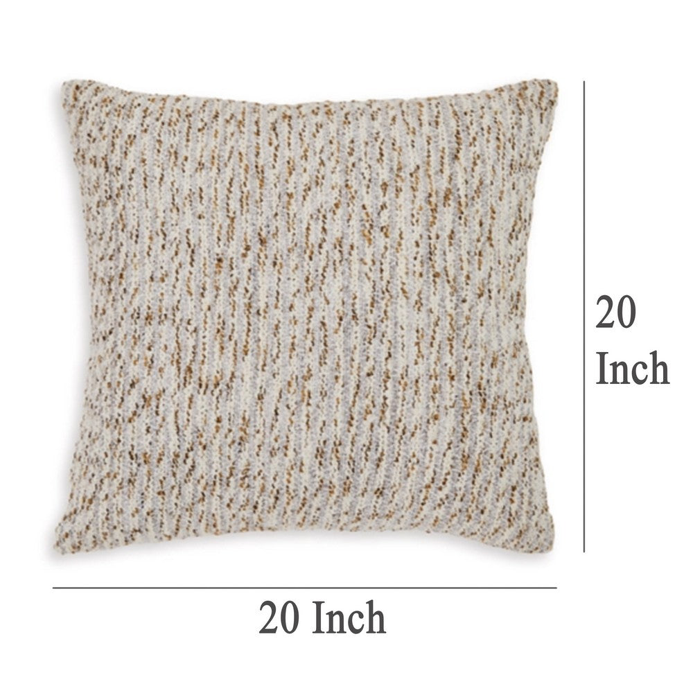 Lora Square Accent Throw Pillow, 20 Inch, Abstract Gold Stripes, Ivory -BM329065